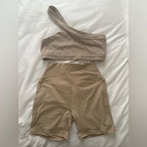 SET Active Taupe One-Shoulder Set